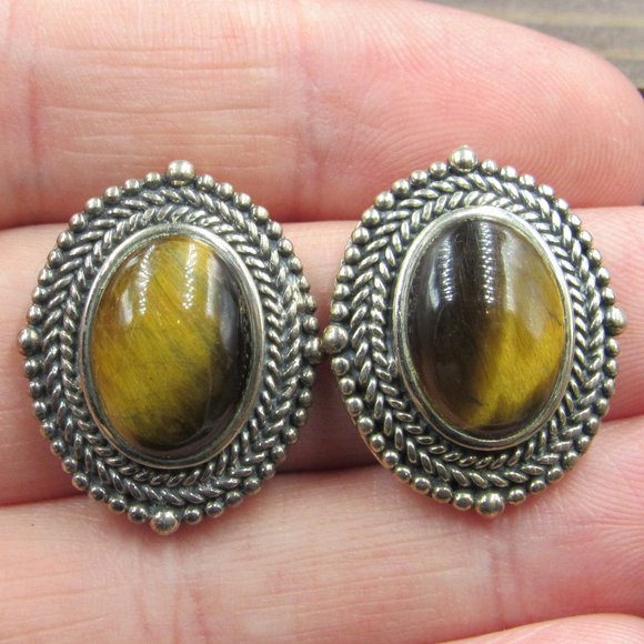 Jewelry - Sterling Silver Unique Tiger's Eye Stone Earrings